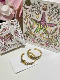 Dior Gold Horse Eye Crystal Wheat Ear Chain Hoop Earrings-0186