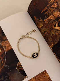 Chanel gold oval black fine flash double c letter snake bone bracelet-0223  