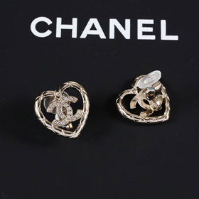 Chanel gold diamond heart hollow double c rhinestone ear clip -0237  