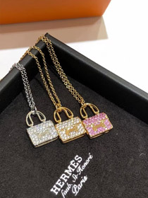 Hermes padlock diamond rose gold pendant chain necklace-3737