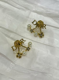 Dior gold star pearl double ball earrings-3916