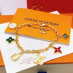 Louis Vuitton LV Letter Flower Lock Stone Color Drop Oil Bracelet-3774
