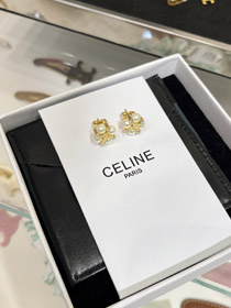 Celine Pearl Gold Arc de Triomphe Earrings-3797  