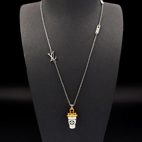 Louis Vuitton LV Letter Floral Enamel Inscription Miniature Coffee Cup Necklace-0397  