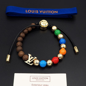 Louis Vuitton LV adjustable cord embellished wooden inscription metal beaded bracelet-3848  