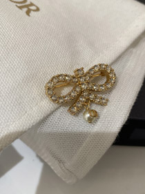 Dior full diamond bow hanging bead brooch-3853  