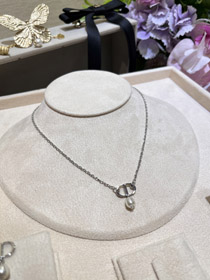 Dior Silver CD Small Pearl Pendant Necklace-3859  
