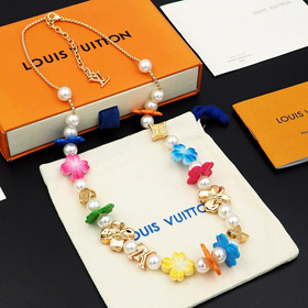 Louis Vuitton LV adjustable metal chain floral and glass beads floral necklace-0457