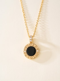 Bulgari double-sided coin black and white mother-of-pearl necklace-3900