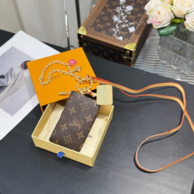 Louis Vuitton LV brown old flower canvas chain key bag zipper coin-0519