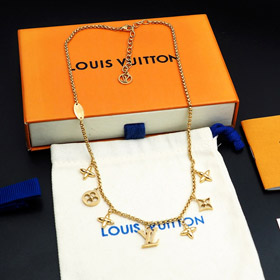 Louis Vuitton LV Adjustable Letters and Floral Gold Necklace-0528  